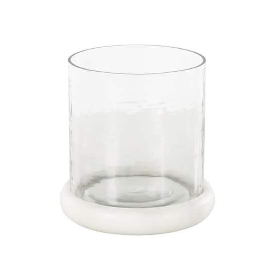 Clear Glass Pillar Candle Holder with White Marble Base